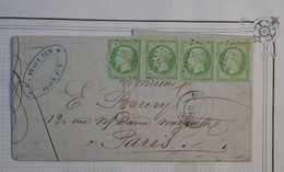 BK3 FRANCE  LETTRE RRR  1867 ROUEN A PARIS  +4 X NAPOLEON N° 20 .  +LOSANGE +AFF. INTERESSANT  + + - 1862 Napoleon III