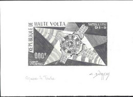 UPPER VOLTA(1967) D1-D Satellite. Original Artwork In Pencil On Cardboard Signed By The Artist DURRENS. Yvert PA39 - Colecciones