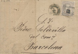 España. Ø 122. 1872 (8 DIC). Carta De La Junquera A Barcelona. Mat. Rombo De Puntos Y Fechador Fronterizo. - Briefe U. Dokumente