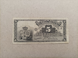 Billete Del Banco Español En La Isla De Cuba De 5 Centavos De 1896 Con Error Sin Numeración, Muy Raro - Cuba