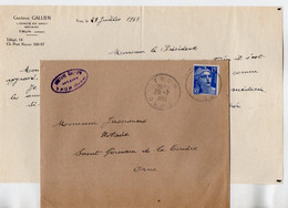 TB 3735 - 1953 - LAC - Lettre De Me G. GALLIEN Notaire à TRUN Pour Me JUSSEAUME Notaire à SAINT GERMAIN DE LA COUDRE - 1921-1960: Moderne