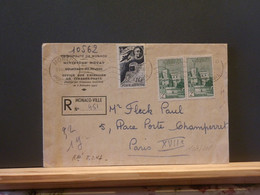 102/208  LETTRE  Recomm.MONACO POUR PARIS 1947 - Brieven En Documenten