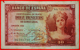 * GREAT BRITAIN: SPAIN ★ SILVER CERTIFICATE 10 PESETAS 1935 CRISP!★LOW START ★ NO RESERVE! - 10 Peseten