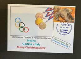 (1 N 47 B) 2026 Milano Winter Olympics Games - Merry Christmas 2022 - Dinosaur Stamp Blue P/m 25-12-2022 - Winter 2026 : Milano Cortina