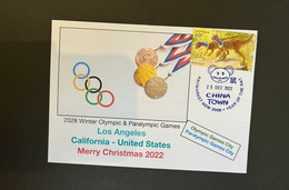 (1 N 47 B) 2028 Los Angeles Olympics Games - Merry Christmas 2022 - Dinosaur Stamp Blue P/m 25-12-2022 - Verano 2028 : Los Ángeles