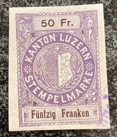 Fiskalmarke, Stempelmarke Kanton Luzern 50 Fr. - Emission 1897 / Revenue Stamp Switzerland Lucerne - Fiscale Zegels