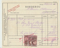 Romania 1930 Document Marmorosch - Blank Bank With 3 King Ferdinand Perfins Revenue Stamps B.B. - Steuermarken