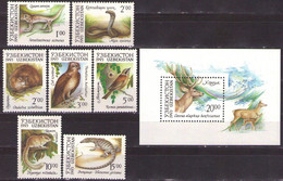 UZBEKISTAN -1993 Mi 7-13 + BL.‚1,Osprey Tit Birds Lizards Snake Stag Deer Animals ,MNH**LUX - Uzbekistan