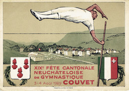 Carte Officielle XIX Fete Cantonale Neuchateloise De Gymnastique  Couvet 1929 - Couvet