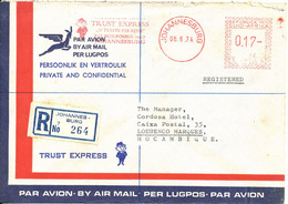 South Africa Registered Cover With Meter Cancel Sent To Mozambique Johannesburg 6-6-1974 - Storia Postale