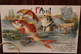 AK 1904 Animaux Habillés Poissons Carpe Humanisés Cpa 1er Avril Voyagée Pour Les Menas à Etrechet Indre - Geklede Dieren