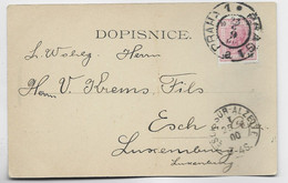 AUSTRIA 10 HELLER POST KARTE PRAG PRAHA 1900 TO LUXEMBOURG - ...-1918 Prephilately