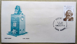 INDIA 1983 KARL MARX, DAS CAPITAL, COMMUNISM, WRITER.....FDC, CALCUTTA CANCELLATION - Karl Marx