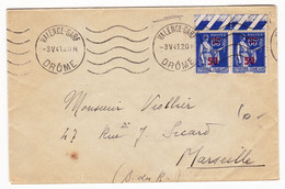 Lettre 1941 Valence Gare Drôme Paire Type Paix 65 Centimes Avec Surcharge - 1932-39 Frieden