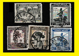 (°) ALBERTVILLE BELGIAN CONGO / CONGO BELGE CANCEL STUDY [S] WITH 5 PALM & ETHNIC STAMPS - Abarten Und Kuriositäten