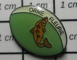 410c Pin's Pins / Beau Et Rare / ANIMAUX / POISSON TRUITE ASSOCIATION DE PECHE ORNE FLEURIE - Animaux