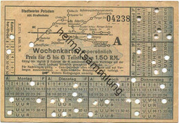 Deutschland - Stadtwerke Potsdam - Abt. Strassenbahn - Wochenkarte - Preis Für 5 Bis 6 Teilstrecken 1.50 RM 1938 - Fahrk - Europa