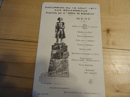 Menu  NAPOLEON Des ECHARMEAUX  Excursion Du 13 Aout 1911 - Menus