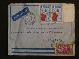 BK4 MADAGASCAR  BELLE LETTRE CURIOSITé 1938 TANANARIVE A ROUEN +AERIEN + TAB ++  +AFFRANCH. INTERESSANT +++ - Cartas & Documentos