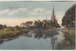 C2082) Groeten Uit WOERDEN - Schöne Alte AK Mit Spiegelung Kirche Im Fluss - Woerden