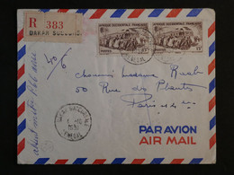 BK4 MADAGASCAR  BELLE LETTRE RECOM. 1951 DAKAR A PARIS  +AERIEN +PAIRE TP + +AFFRANCH. INTERESSANT +++ - Storia Postale