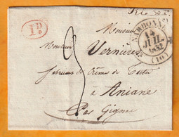 1832 - D4 Grand Cachet à Date Type 12 Simple Fleuron Sur Lettre De CANET Postée à NARBONNE Vers Aniane, Hérault - 1801-1848: Vorläufer XIX