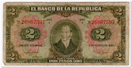 COLOMBIA,2 PESOS ORO,1947,P.390b,FINE+ - Colombie