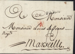 Marque Postale PAROO (maçonnique Car Lac Amour Oo Lenain N°15) Paris 16 2 1775 Pour Marseille Taxe Manuscrite 10 - 1701-1800: Precursors XVIII