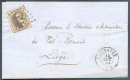N°14A - Médaillon 10 Centimes Brun, Obl. LP.292 Sur Lettre De PEPINSTER le 14 Octobre 1864 Vers Liège. - TB -  20575 - 1863-1864 Médaillons (13/16)