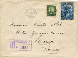 CANADA LETTRE RECOMMANDEE AVEC 2 VIGNETTES " LUDGER DUVERNAY " AU DOS DEPART MONTREAL CANADA 7 FE 35 POUR LA FRANCE - Covers & Documents