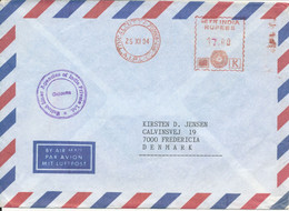 India Air Mail Cover With Meter Cancel Calcutta 25-6-1994 Sent To Denmark - Luftpost
