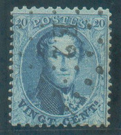 N°15 - Médaillon 20 Centimes Bleu, Obl. LP. ambulant E.2. de La Ligne Bruxelles-Verviers idéalement Apposée. N.2500. - L - 1863-1864 Medaillen (13/16)