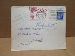 BUVEZ DU VIN VIGNETTE SUR ENVELOPPE AVEC TIMBRE Bande Publicitaire 1938 - Lettres & Documents