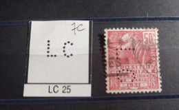 FRANCE TIMBRE LC 25 INDICE 7  PERFORE PERFORES PERFIN PERFINS PERFORATION PERCE  LOCHUNG - Used Stamps