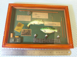 VINTAGE Cadre Vitré - Shadow Box Et Objets Miniature - Theme Peche - 32.5 X 23 X 3 Cm - Fishing