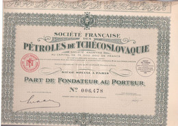 ACTIONS TITRES - SOCIETE FRANCAISE PETROLES DE TCHECOSLOVAQUIE  - ACTION DE 100 F AU PORTEUR - Aardolie