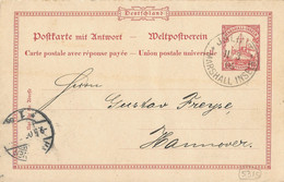 GERMANY - REICH - MARSHALL ISLANDS - POSTAL STATIONERY - 10 PF QUESTION PART PC SENT FROM JALUT TO GERMANY - 1906 - Marshall-Inseln