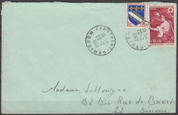 CROIX ROUGE 30c+10c + Blason  TROYES 10c   Sur 2 Enveloppes   De 56 LANDEVANT   Février  1969  Pour 22 DINAN - Croix Rouge