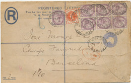 GB 1895 QV 2d VF Postal Stationery Registered Env Size H Uprated W 1d Lilac (block Of 6 + Single Stamp) And Jubilee ½d - Lettres & Documents