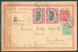 N°137-144(2) En Affr. Compl. S/E.P. Carte 10 Cent. Obl. Télégraphique BRUXELLES (MIDI) en Exprès Le 4-V-1921 Vers Temple - Postcards 1909-1934