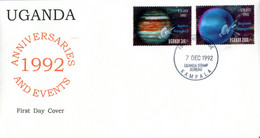 94192006 UG 19921207 Kampala; Sonde Voyager-2; 2 Fdc  Yt 956-57 + Bf169 - Afrique