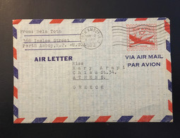 United States 1952 10C Postal Stationery Cover/Air Letter From Perth Amboy N.J. To Athens Greece - 1941-60