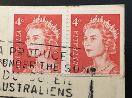 Australia 1967 3x 4C Partly Imperforated Booklet Pane Queen Elizabeth II Stamps Air Mail Postcard - Cartas & Documentos