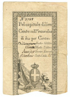 100 LIRE REGIE FINANZE TORINO REGNO DI SARDEGNA 01/07/1785 (08/12/1793) MB+ - Other & Unclassified