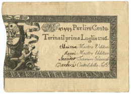 100 LIRE REGIE FINANZE TORINO REGNO DI SARDEGNA 01/07/1786 BB+ - Andere & Zonder Classificatie