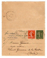 TB 3756 - 1920 - Entier Postal Type Semeuse / Me P. HEUDELINE Notaire à MORTAGNE Pour SAINT GERMAIN DE LA COUDRE - Letter Cards