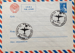 RUSSIA-KOREA 1959, FIRST FLIGHT COVER, MOSCOW -PYONGYANG, POSTAL STATIONERY COVER, SCIENTISTS & MICEROSCOPE - Lettres & Documents