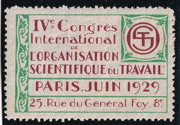 France Vignettes - Organisation Scientifique Du Travail 1929 - Neuf * Avec Charnière - TB - Sonstige & Ohne Zuordnung