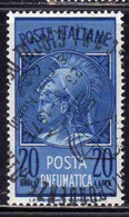 ITALIA REPUBBLICA ITALY REPUBLIC 1958 1966 POSTA PNEUMATICA TESTA DI MINERVA HEAD LIRE 20 USATO USED OBLITERE' - Correo Urgente/neumático