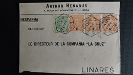 PARTIE DE LETTRE 1888 LIBOA A LINARES D CARLOS I CAD LISBOA - Storia Postale